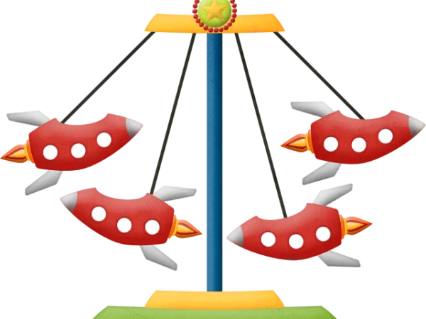 Cartoon Rocket Carousel Ride PNG Transparent Background