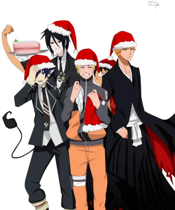 Popular Anime Characters Christmas Group PNG