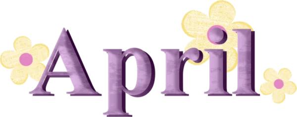April Text with Flowers PNG Transparent Background