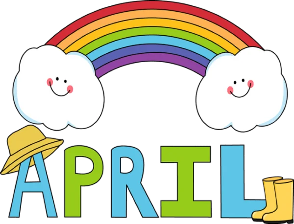 Cute April Month Illustration with Rainbow and Clouds