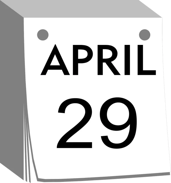 April 29 Calendar Page PNG Transparent Background