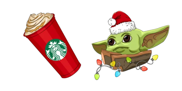 Festive Grogu and Starbucks Holiday Cup PNG Transparent Background