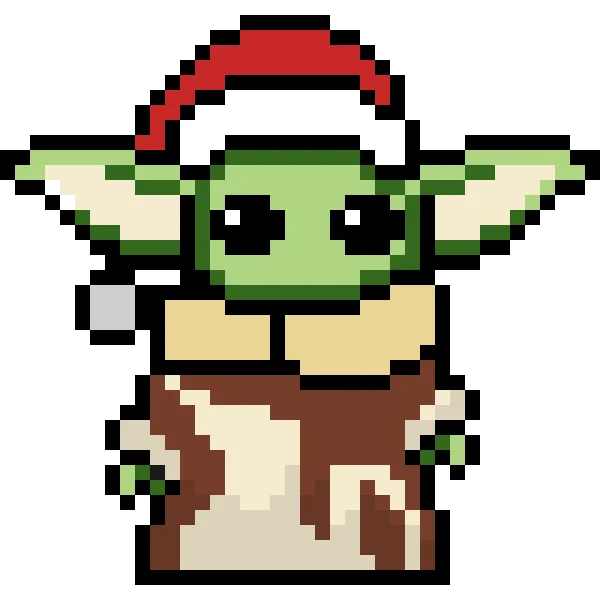 Pixel Art Baby Yoda Santa Hat PNG Transparent