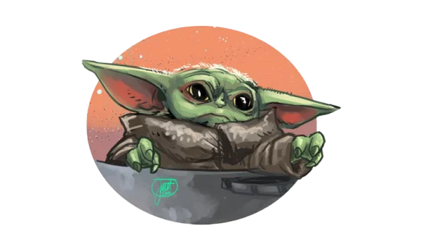 Cute Baby Yoda Grogu Illustration PNG