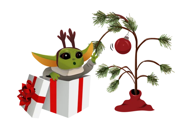 Baby Yoda Christmas Gift Box with Tree PNG Transparent