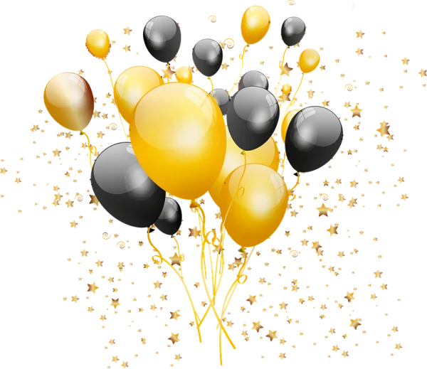 Gold and Black Balloons with Confetti PNG Transparent Background