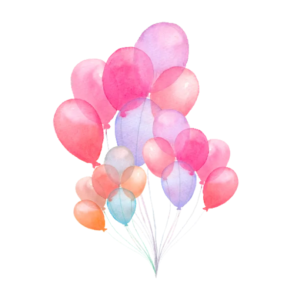 Watercolor Pastel Balloons Bunch PNG