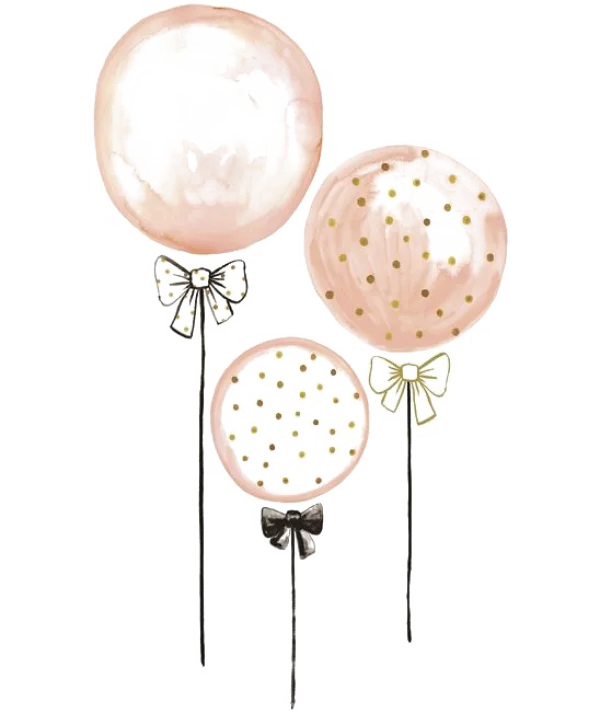 Pink and Gold Watercolor Balloons PNG Transparent Background