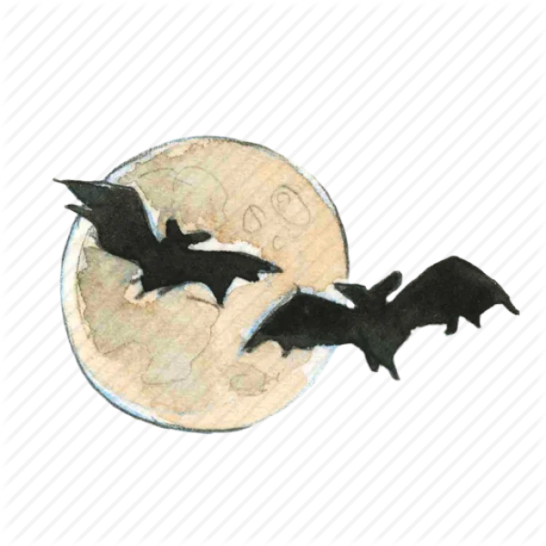 Watercolor Bats and Moon PNG Transparent