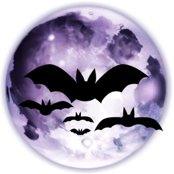 Bats Flying in Front of Purple Moon PNG