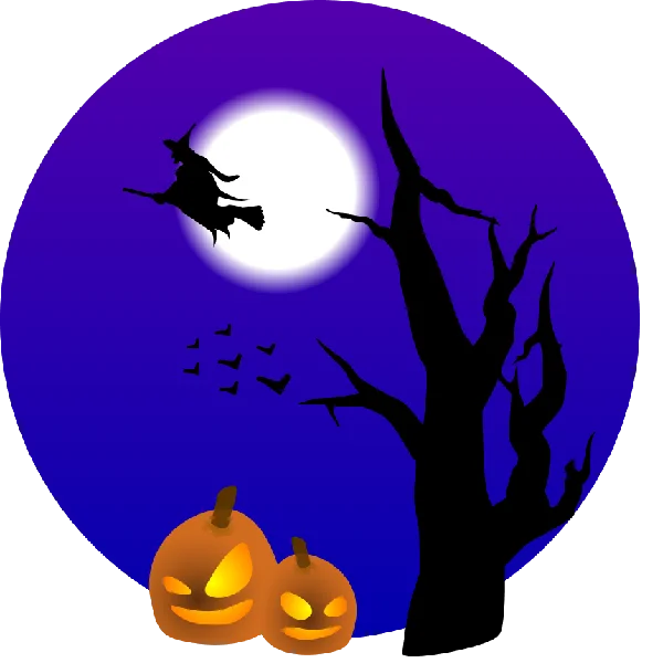 Halloween Night Scene with Witch and Pumpkins PNG