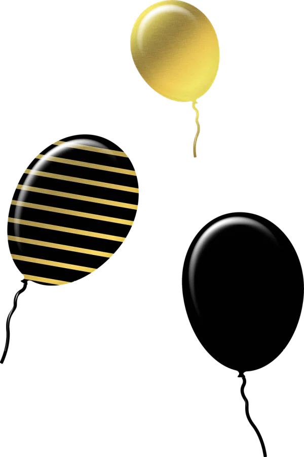 Shiny Gold and Striped Balloons PNG Transparent Background
