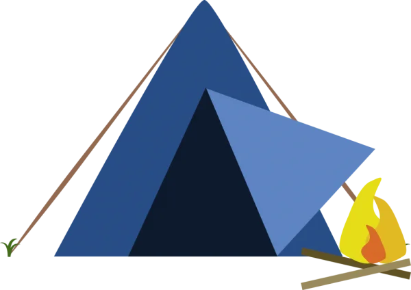 Blue Camping Tent with Campfire PNG