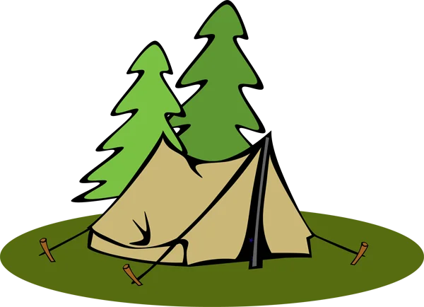 Camping Tent with Pine Trees PNG Transparent