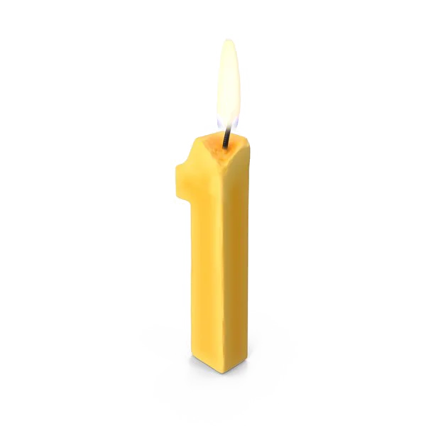 Lit Number 1 Birthday Candle PNG