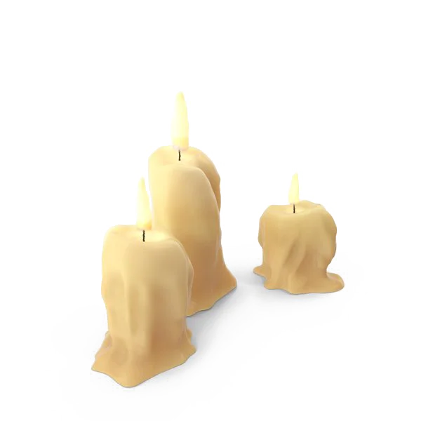 Burning Candles with Melted Wax PNG Transparent Background