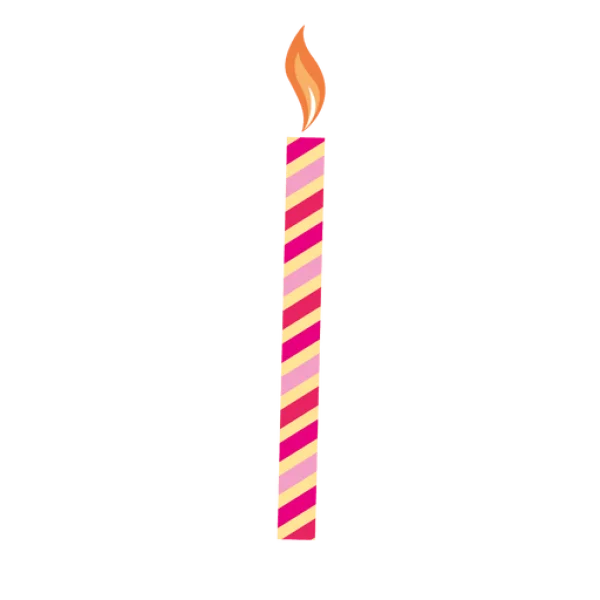 Striped Birthday Candle with Flame PNG Transparent Background