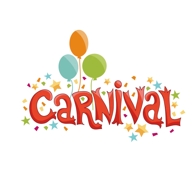 Carnival Word Art PNG with Balloons and Confetti