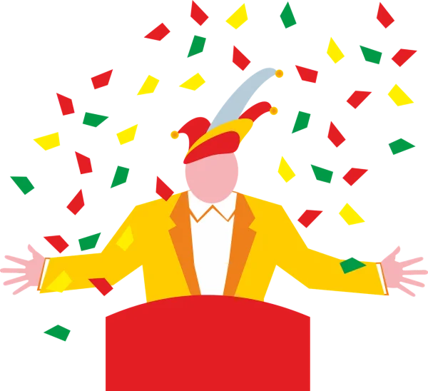 Carnival Jester with Confetti PNG Transparent Background