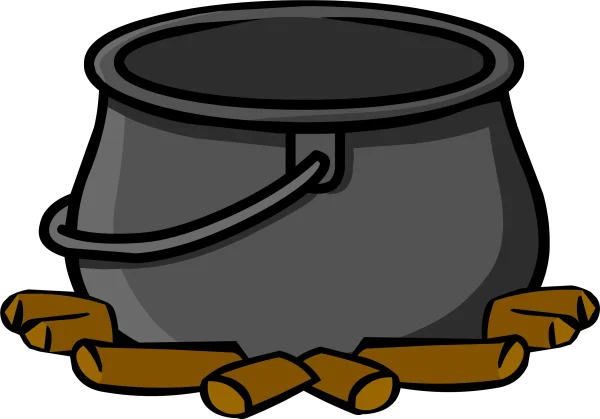 Cartoon Cauldron with Logs PNG Transparent Background