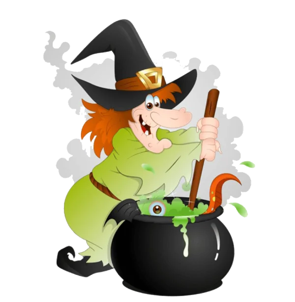 Cartoon Witch Brewing Potion PNG