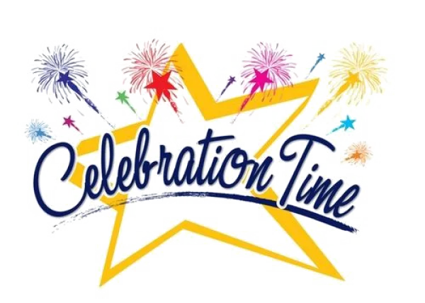 Celebration Time Text with Fireworks PNG
