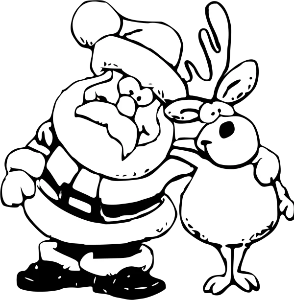Santa Claus and Reindeer Outline PNG