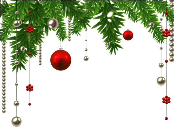 Christmas Pine Branches with Ornaments PNG Transparent Background