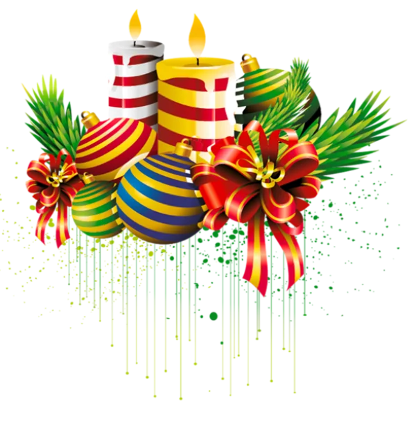 Christmas Candles and Ornaments PNG Transparent Background