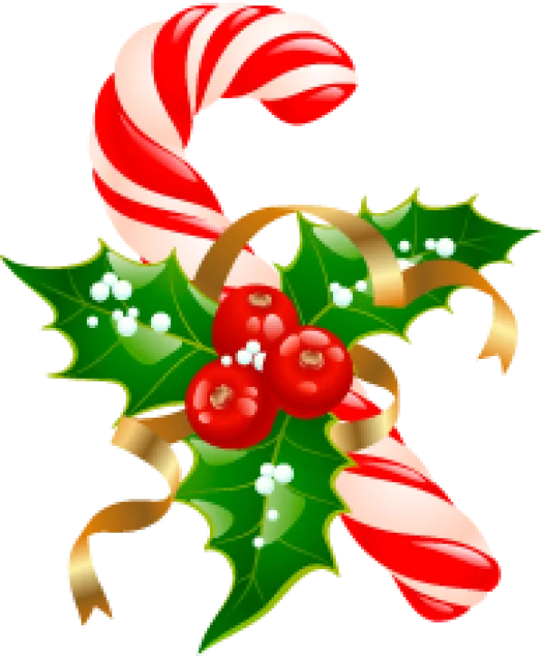 Christmas Candy Cane with Holly PNG