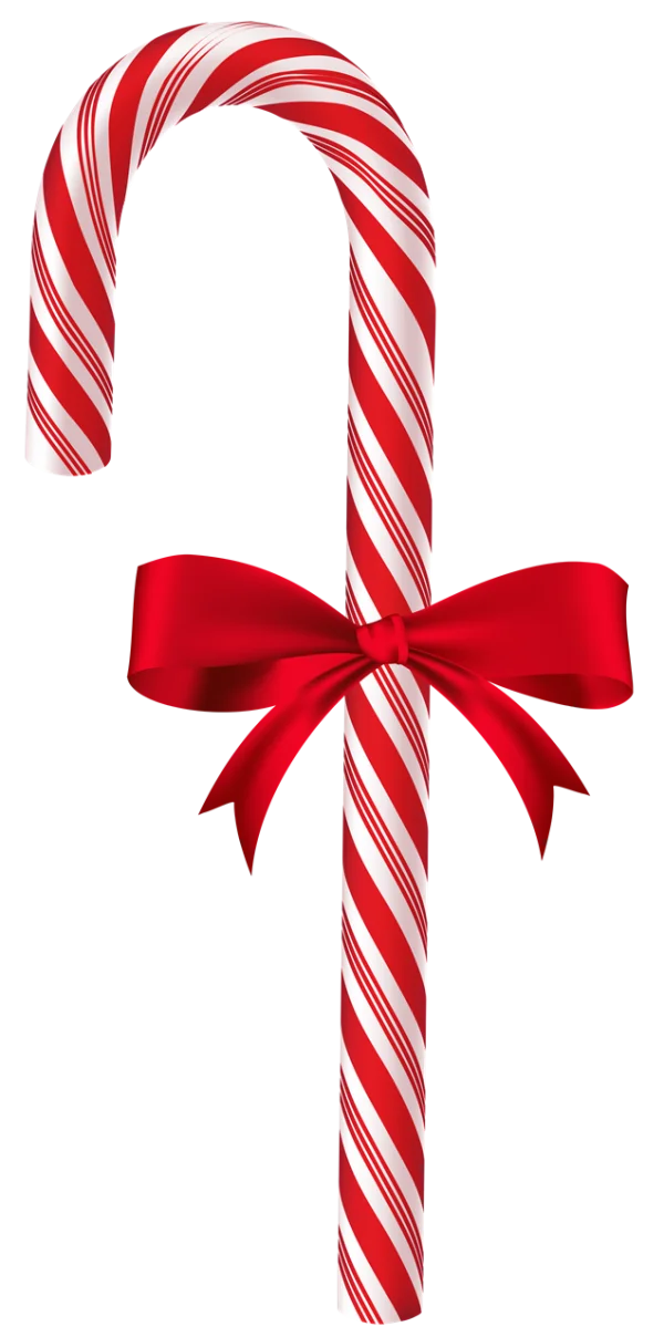 Candy Cane with Red Bow PNG Transparent Background