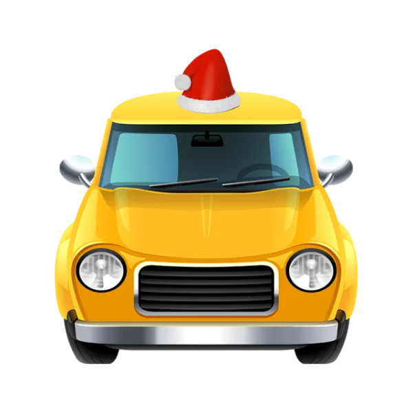 Festive Yellow Car with Santa Hat PNG Transparent