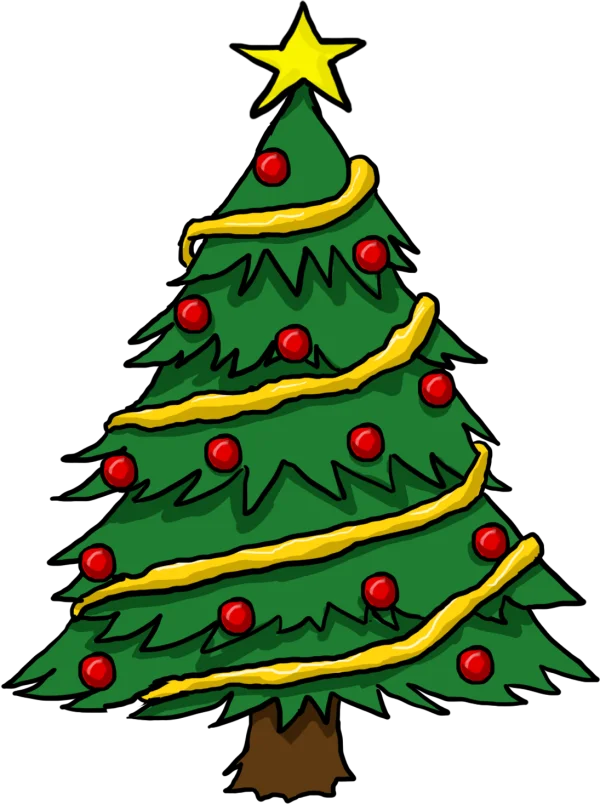 Cartoon Christmas Tree with Ornaments PNG