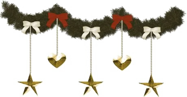 Christmas Garland with Gold Stars and Hearts PNG Transparent