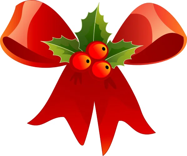 Red Christmas Bow with Holly PNG Transparent Background