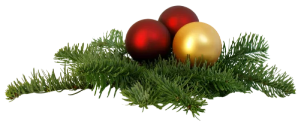 Christmas Ornaments and Pine Branches PNG Transparent