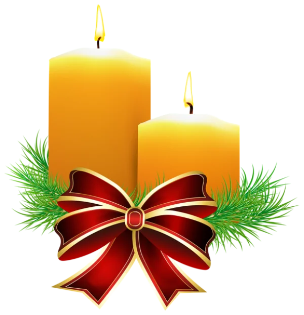Christmas Candles with Red Bow PNG Transparent Background