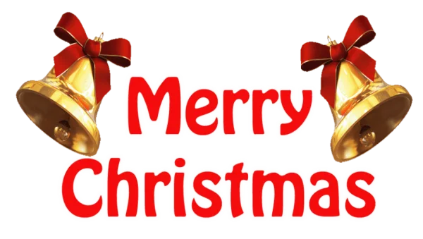 Merry Christmas Text with Golden Bells PNG Transparent Background