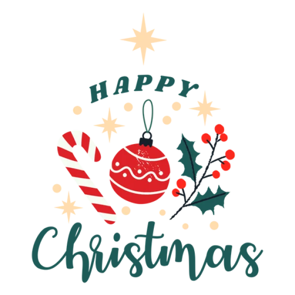 Happy Christmas Candy Cane Holly Ornament PNG
