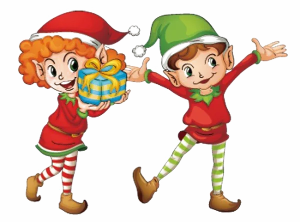 Christmas Elves with Gift PNG Transparent Background