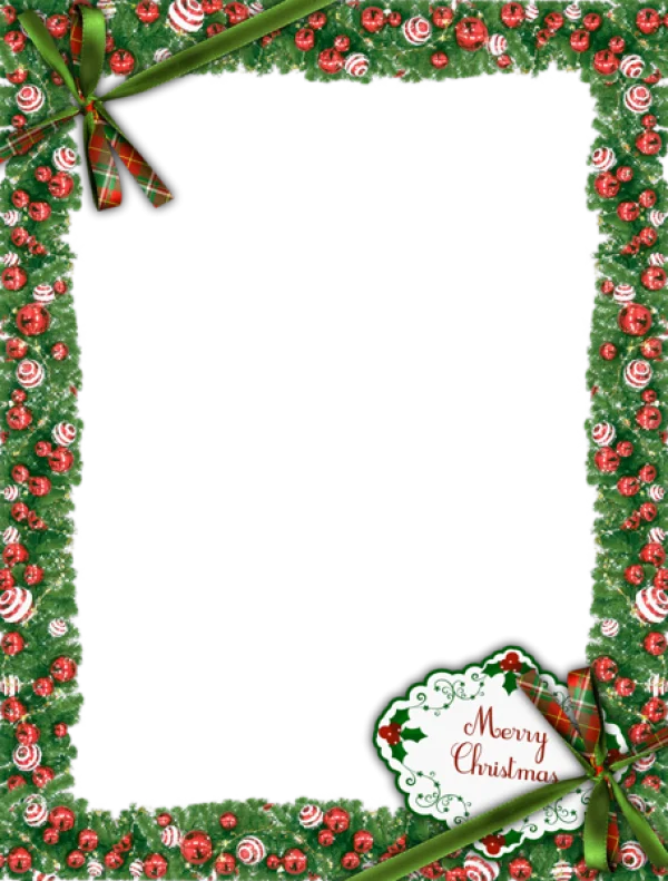 Christmas Garland Frame with Merry Christmas Tag PNG