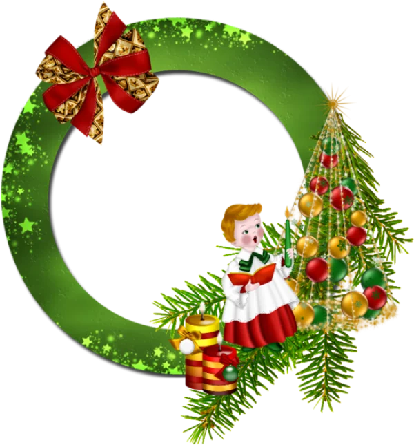 Christmas Caroling Wreath Frame PNG
