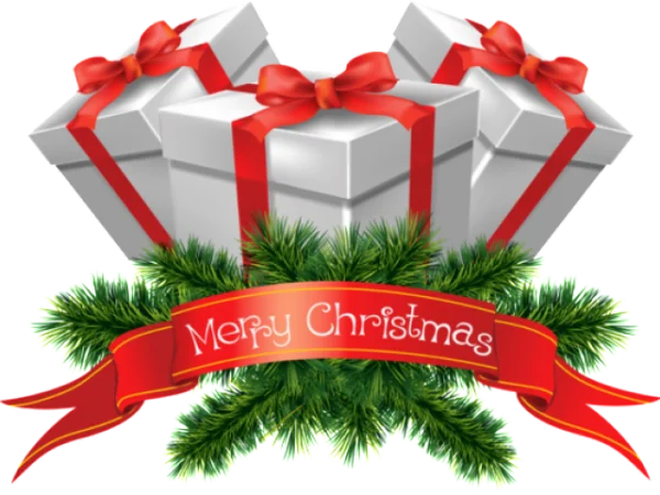 Merry Christmas Gifts and Pine Branches PNG
