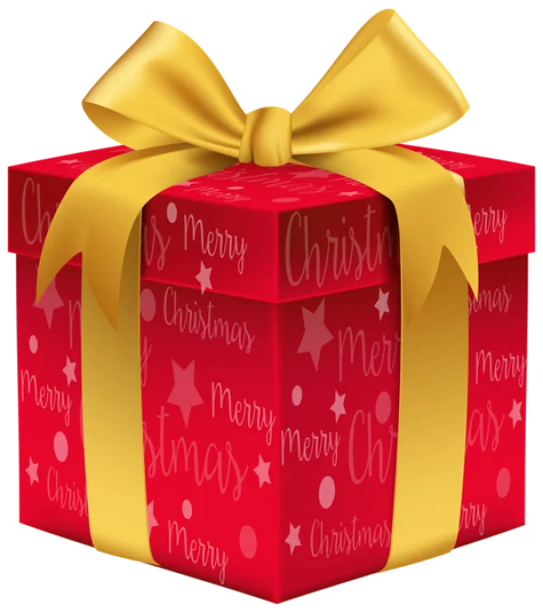Red Christmas Gift Box with Gold Ribbon PNG