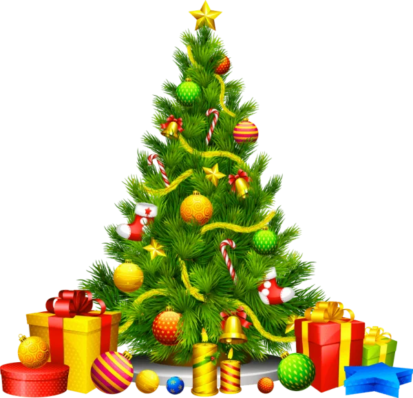 Festive Christmas Tree with Gifts PNG Transparent Background