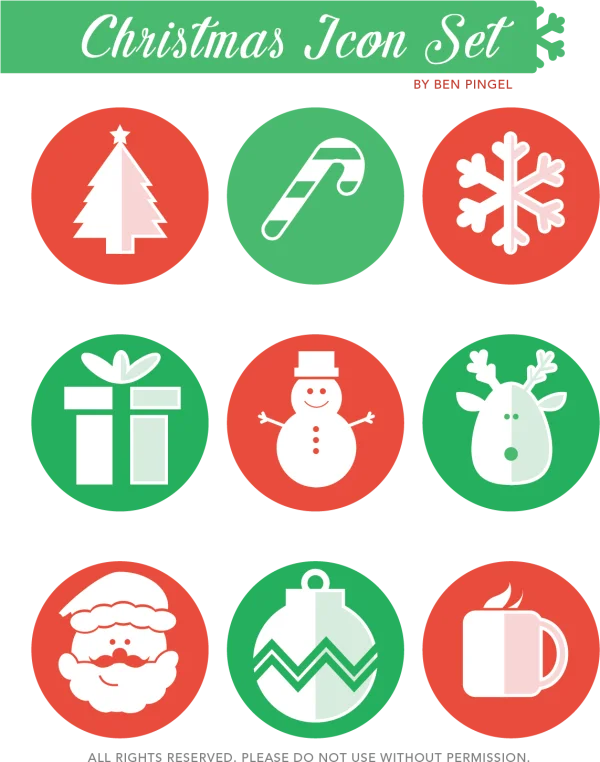 Flat Christmas Icon Set Transparent Background