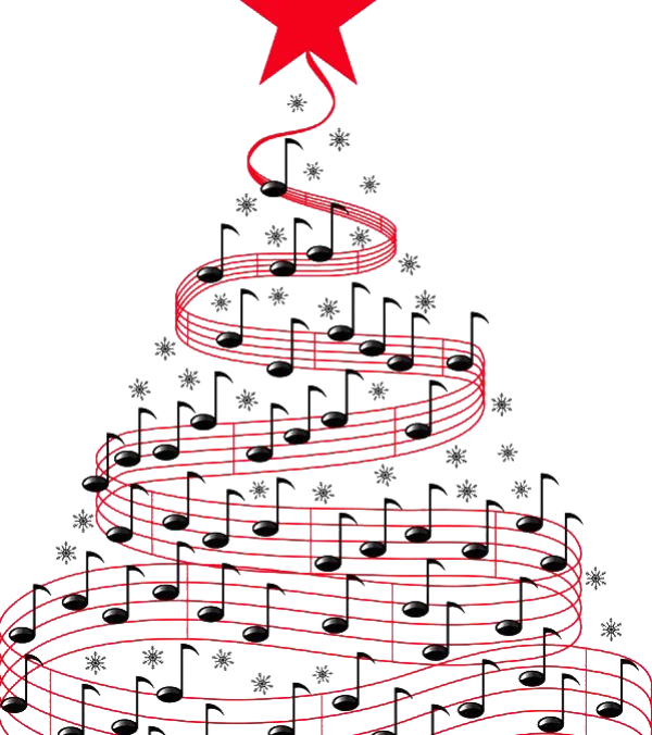 Musical Christmas Tree with Notes and Star PNG