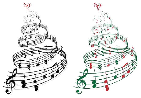Musical Christmas Tree with Notes PNG