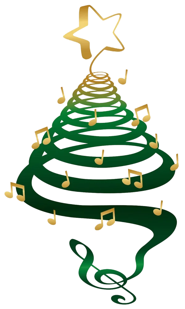 Musical Christmas Tree with Golden Star PNG