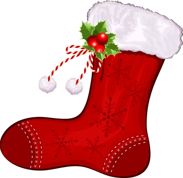 Festive Christmas Stocking with Holly and Snowflakes PNG